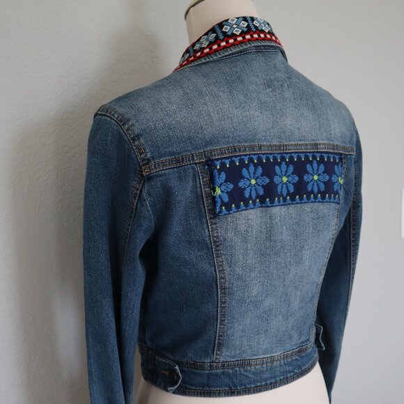 Embroidered Denim Jacket – Medium Wash Jean Jacket with Boho Details - Picture 7 of 7